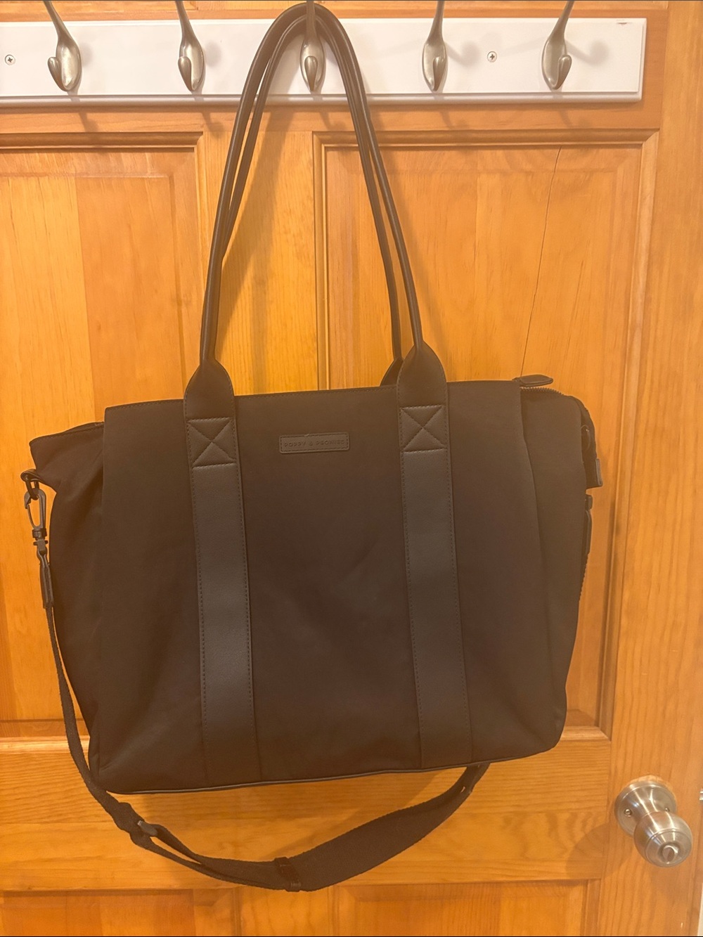 Poppy & Peonies Black Daily  Tote with Adjustable Strap